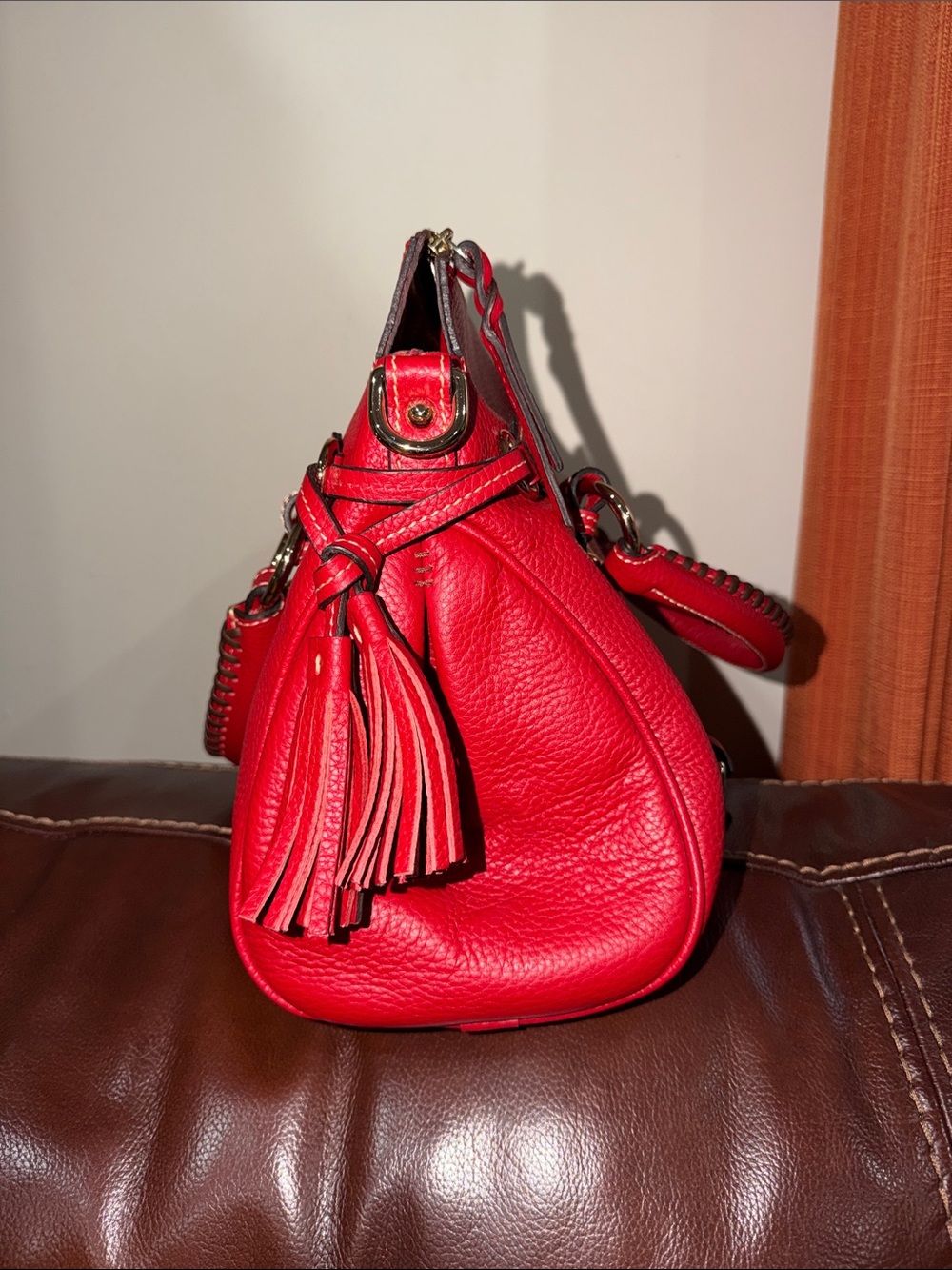 ‼️Dooney & Bourke Red Leather Satchel Crossbody Bag - Picture 8 of 16